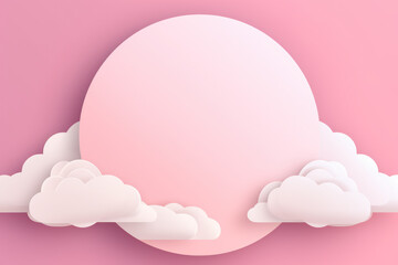 pink circular frame with white clouds for product display