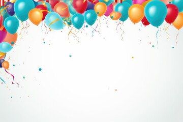 Birthday border with balloons on a white background, romantic background , Ai generated