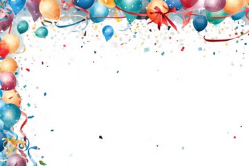 Birthday border with balloons on a white background, romantic background , Ai generated