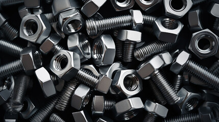 background of many randomly scattered metal nuts - Powered by Adobe