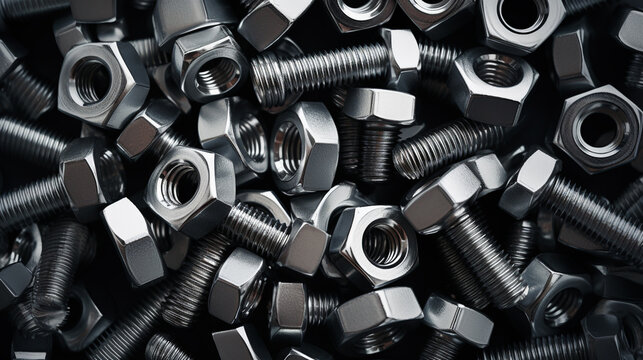 background of many randomly scattered metal nuts