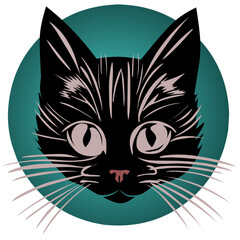 black cat on green background,cat head vector 