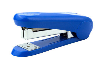 Blue stapler isolated on white background.