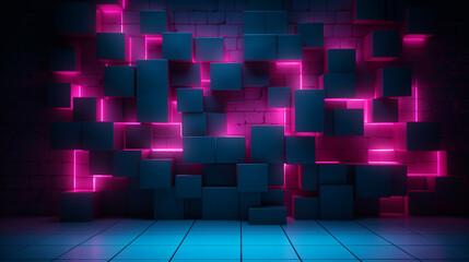 Fantasy neon light background in the form of squares creativity