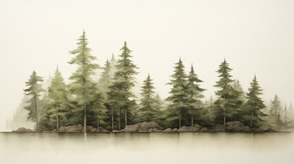 a serene depiction of a tranquil forest scene using shades of green and brown simplicity and harmony in composition, a peaceful and contemplative atmosphere sketch art