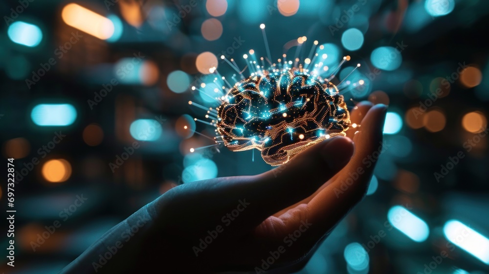 Aufkleber artificial intelligence concept with a circuit board in a hand