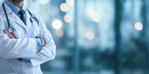 Medical Professional in Lab Coat and Stethoscope in a Clinical Setting