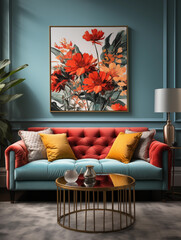 modern living room with red sofa