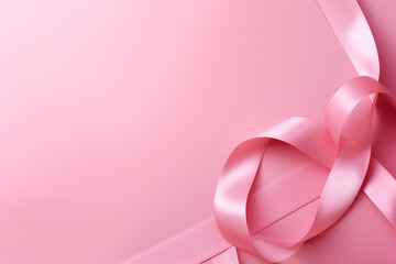 a prominent pink ribbon on a pink background represents breast cancer awareness.