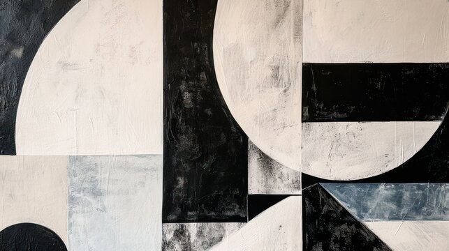 Fototapeta Abstract minimalist art with black and white geometric shapes