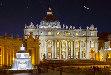 Vatican City. Sunrise over the St. Peters Basilica in Vatican City. Morning at the most famous...