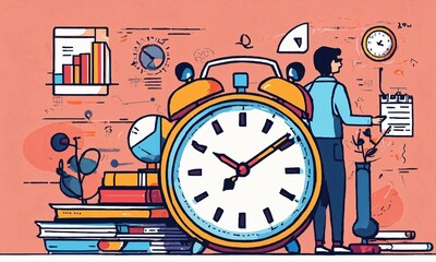 illustration of a clock and a person