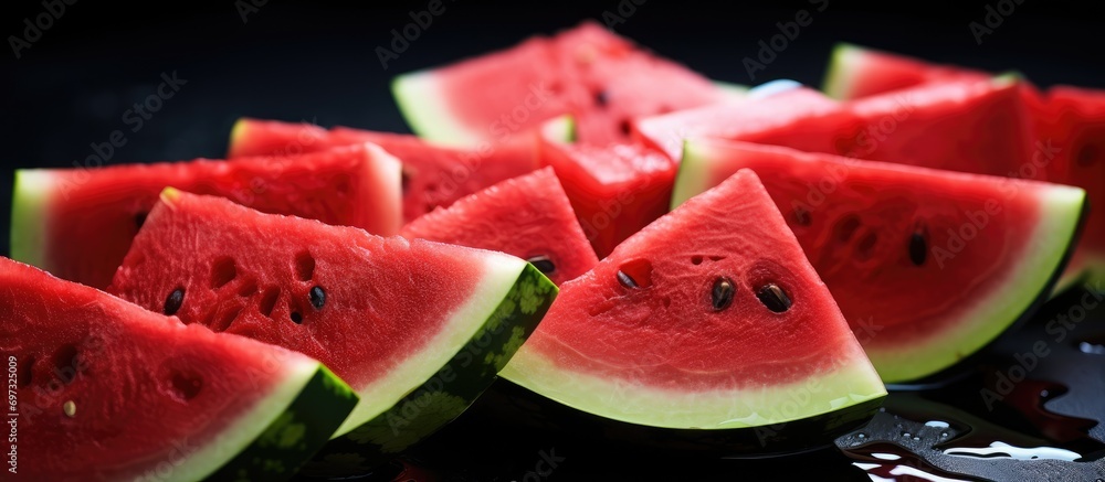 Canvas Prints red watermelon slices on the table for dessert.