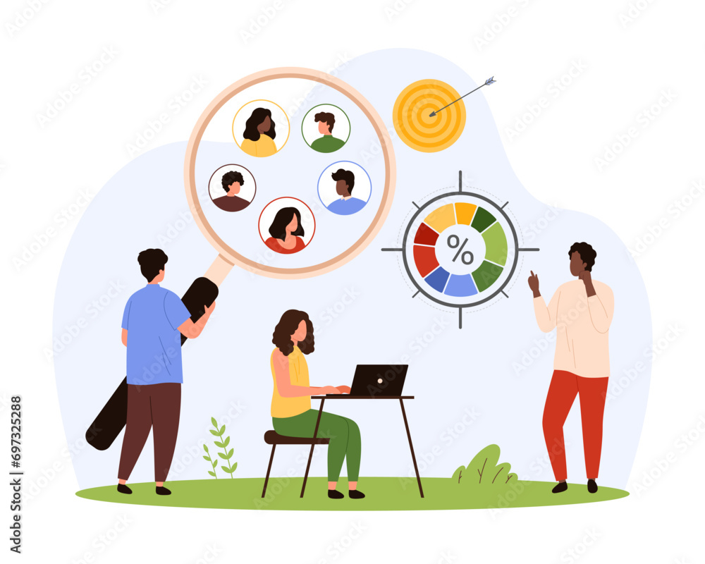 Poster focus group research. analysis of audience segments and consumer behavior by tiny people with magnif