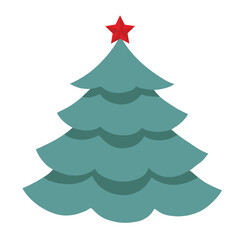 Vector Christmas tree in red and green colors isolated on white background. Christmas pine tree with star above and full of snow Isolated Vector Design Element. Xmas empty tree flat design element. 