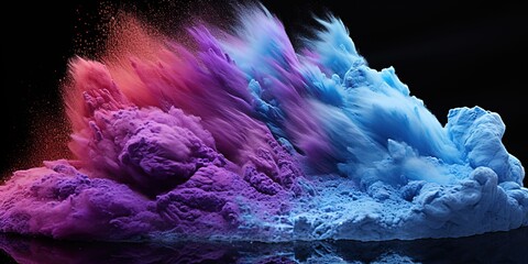 pink, blue and purple powder explodes on a black background. generative AI - obrazy, fototapety, plakaty