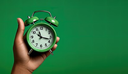 alarm clock on green background. generative AI - obrazy, fototapety, plakaty