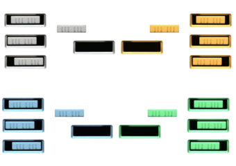 Horizontal buttons switches potentiometers colored on isolated transparent background