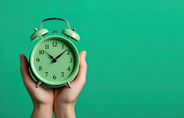 alarm clock on green background. generative AI