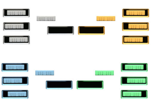 Horizontal buttons switches potentiometers colored on isolated transparent background - Powered by Adobe