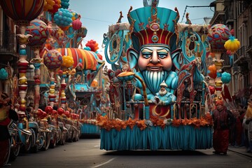 Traditional carnival parade in Barcelona, Spain, AI Generated - obrazy, fototapety, plakaty
