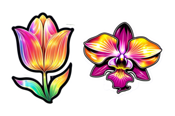 Tulip flower icon. Sticker, label, badge, style of soft holographic iridescence, sticker, soft toffee colors reflective, rounded, high quality, sticker print.