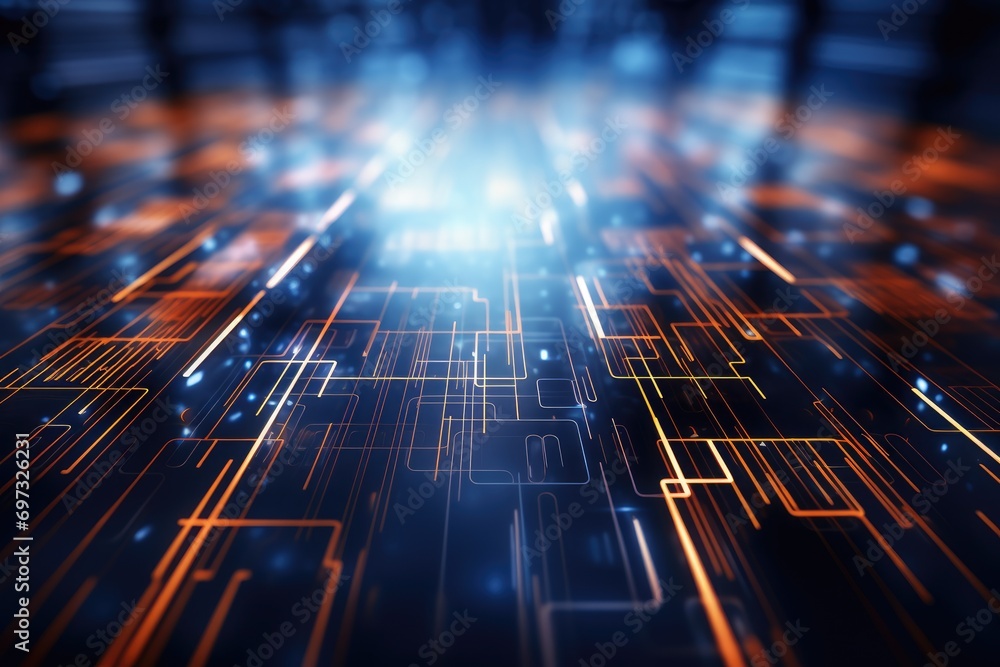 Aufkleber futuristic technology background with circuit board. 3d rendering toned image, ai generated