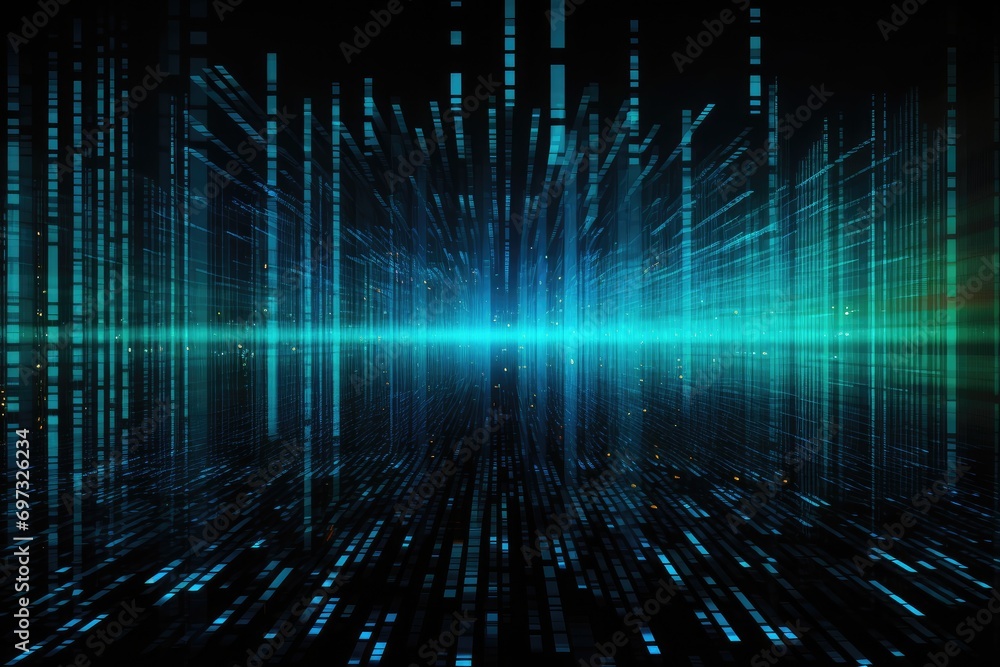 Poster abstract technology background with blue binary code, computer generated abstract background, ai gen