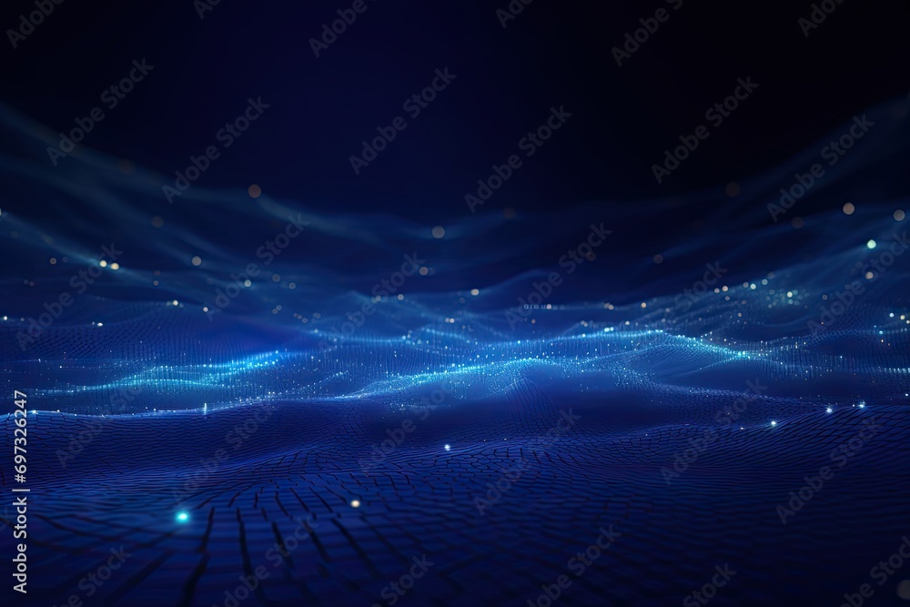 Poster 3d rendering of abstract digital wave of particles. futuristic wave with glowing particles, ai gener