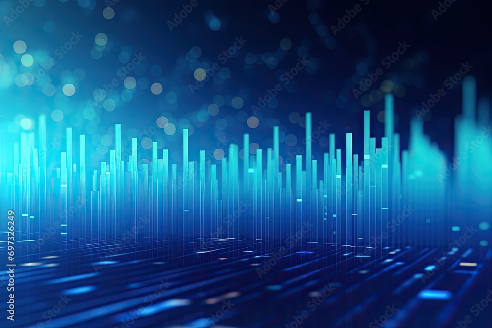 Poster abstract blue background with technology lines and bokeh. 3d rendering, ai generated