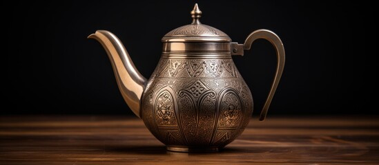 Antique Moroccan teapot pitcher with elegant engravings, used for serving tea and coffee. - obrazy, fototapety, plakaty
