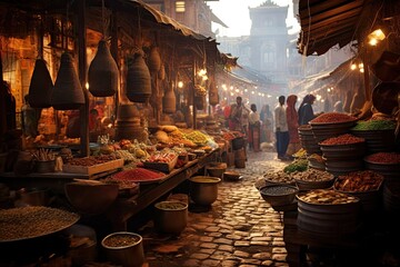 Bazaar in Kathmandu, Nepal. It is one of the oldest markets in the world, AI Generated
