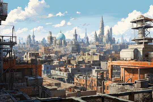 Cityscape of the old part of the city. Conceptual image, AI Generated