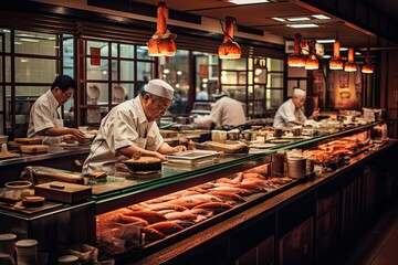 Japanese chef cooking in a restaurant kitchen in Tokyo, Japan, Asia, AI Generated