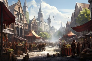 Fairytale medieval fair in the old town of Heidelberg, AI Generated - obrazy, fototapety, plakaty