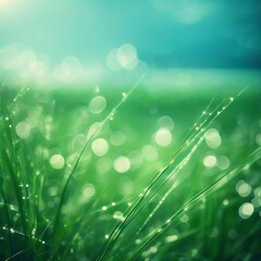 fresh green grass meadow bokeh - ecology background - 697327215