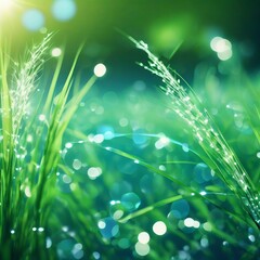 fresh green grass meadow bokeh - ecology background - 697327231