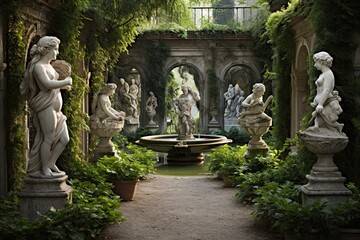 Fototapeta na wymiar Garden of Villa Borghese in Tivoli, Italy, AI Generated