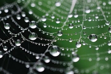 Water droplets on spider web close-up. Nature background, AI Generated