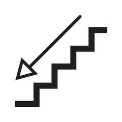 Downstairs Icon. Arrow Point Going Down Stairs Staircase Steps Stairwell Signage Sign Black Symbol Artwork Graphic Illustration Clipart Vector 