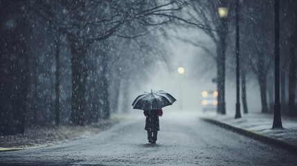 person with umbrella in the snow
