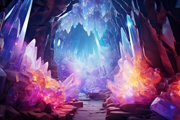 Fantasy scene with ice cave. 3d rendering toned image, AI Generated