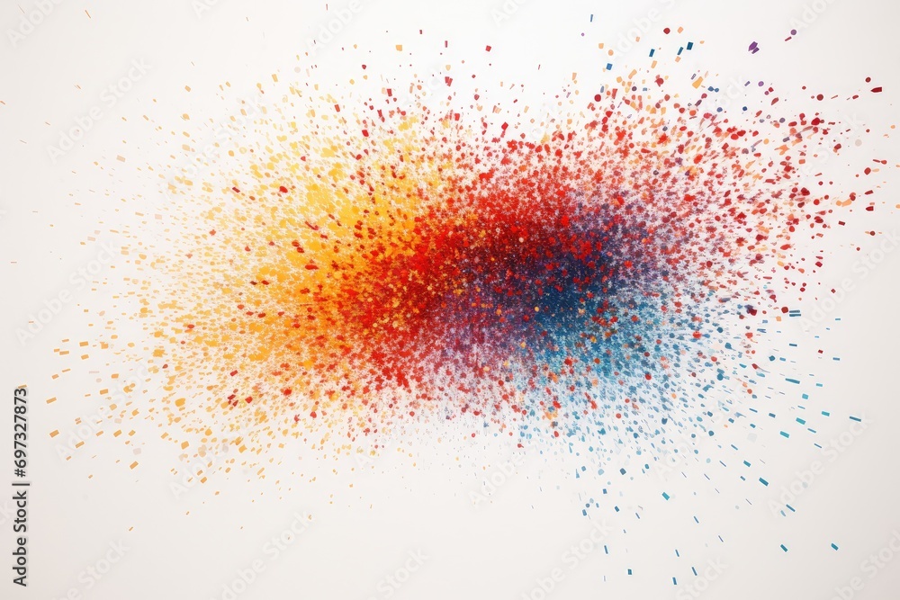Poster colored splashes of paint on a white background. 3d rendering, a dazzling burst of multicolored glit