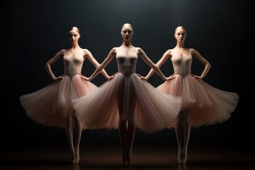 3d render of three beautiful female ballet dancers in pink tutu, A trio of graceful ballet dancers...
