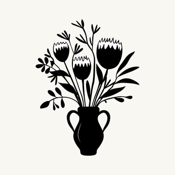recommend clip art: Vector monochrome bouquet. Hand drawn spring flowers in black. Flowers outline.