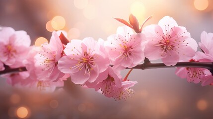 A bokeh light background is used for a 3d rendering of cherry blossoms.