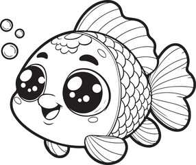 fish cartoon character Illustration line art for kids coloring page