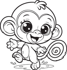 Monkey cartoon character Illustration line art for kids coloring page