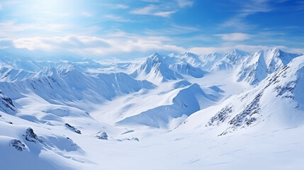 Obraz premium Wallpaper of winter landscape for texts and quotes. Blurred wallpaper of winter with snow and mountains.View from the top.
