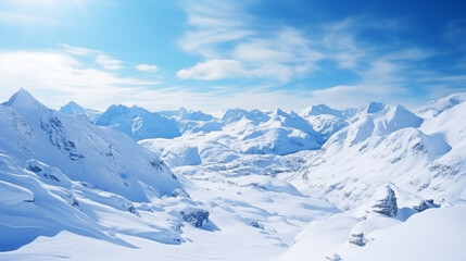 Wallpaper of winter landscape for texts and quotes. Blurred wallpaper of winter with snow and mountains.View from the top.
